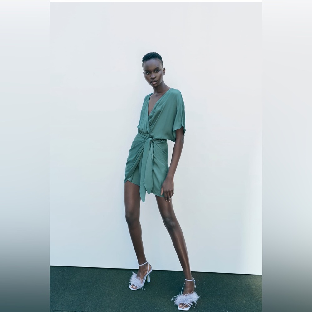 Zara sage green wrap dress size L -New